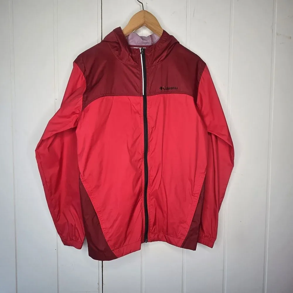 Columbia Windbreaker Jacket Kids XL 18/20 Red Maroon‎ Colorblock Gorpcore RB3416